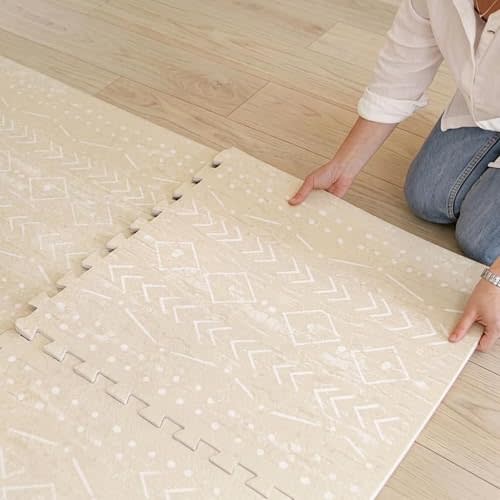 Lillefolk Baby Play Mat for Floor – 6x8ft Beige | Soft Non Toxic Premium EVA Foam Tiles for Tummy Time, Crawling & Playroom – Waterproof Interlocking Floor Mat for Babies & Toddlers (12 Tiles)