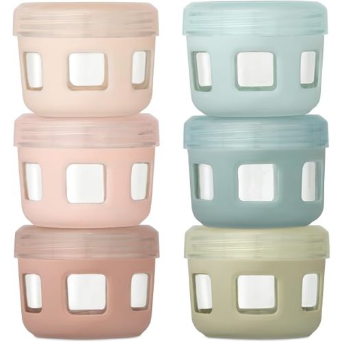 Ello Clean Start 4oz Glass Baby Food Storage Containers, 6 Pack,Sunny Shore