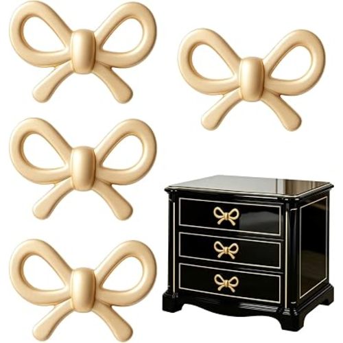 4 Pcs Zinc Alloy Bow Drawer Knobs, Gold