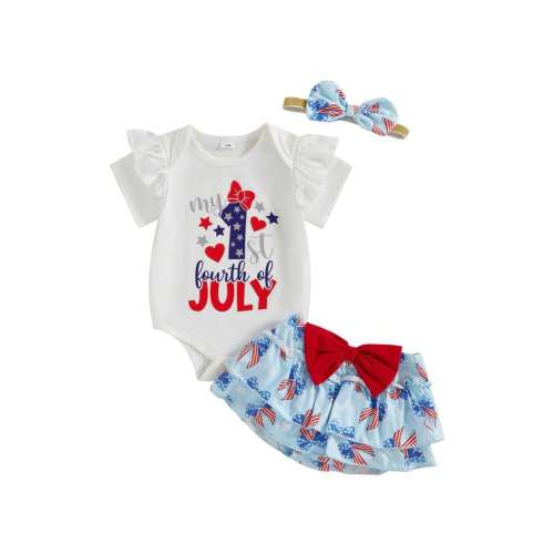 My First 4th Of July Baby Girl Outfit Short Sleeve Romper Tutu Shorts Headband Set Newborn Inpendence Day Clothes | SHEIN USA