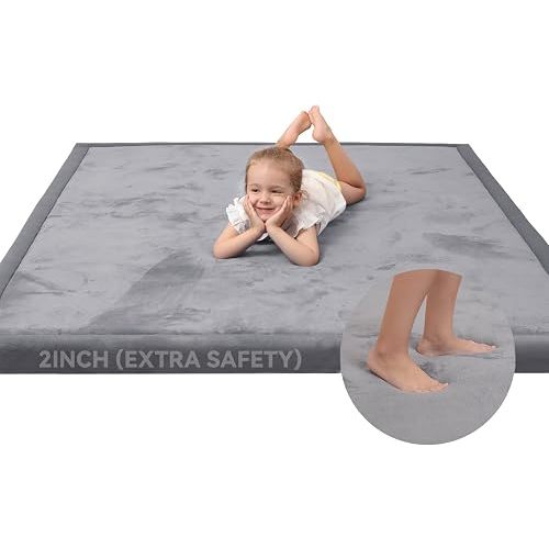 Large 79"x118" Baby Activity Play Mat for Floor,2" Extra Thick Elasti Foam Mat for Tummy Time &Crawling,Non-Slip Nursery Rug for Infants,Toddlers & Kids,Tatami Style for Classroom&Playroom (Dark Grey)