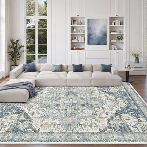 zesthome 10x12 Area Rugs-Washable Rug for Living Room, Non-Slip Backing Rugs, Stain Resistant 10x12 Rug for Bedroom, Ultra-Thin Low Pile Rugs, Vintage Large Home Decor