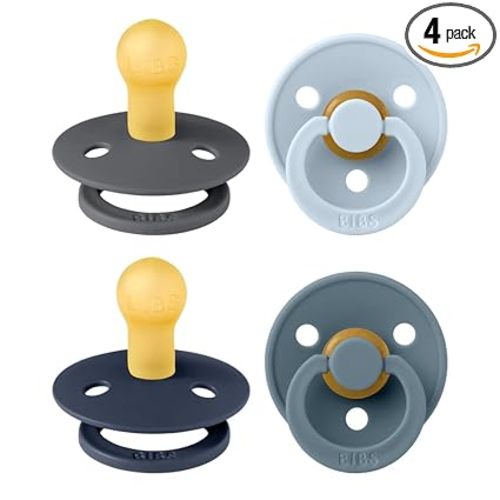BIBS Color Pacifiers 4-Pack | BPA Free Soother Pacifier | Round Nipple | Natural Rubber Latex | Made in Europe | Size 0-6 Months | Deep Space Mix