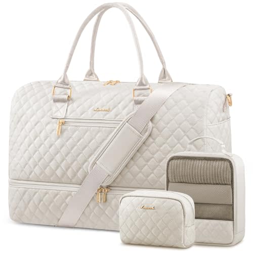 LOVEVOOK Travel Duffle Bag for Women, Weekender Overnight Bag with Shoe Compartment, Carry on Bag with Toiletry Bag, Gym Duffel Bag with Wet Pocket, Hospital Bags for Labor and Delivery 3 Pcs Set