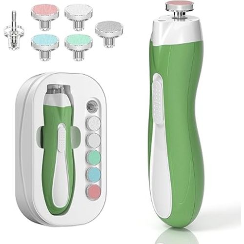 Baby Nail File Electric, Baby Nail Trimmer with 6 Grinding Heads for Newborn, Infant, Toddler & Adult, Whisper Quiet LED Electric Nail Clipper, Usage-Labeled Case