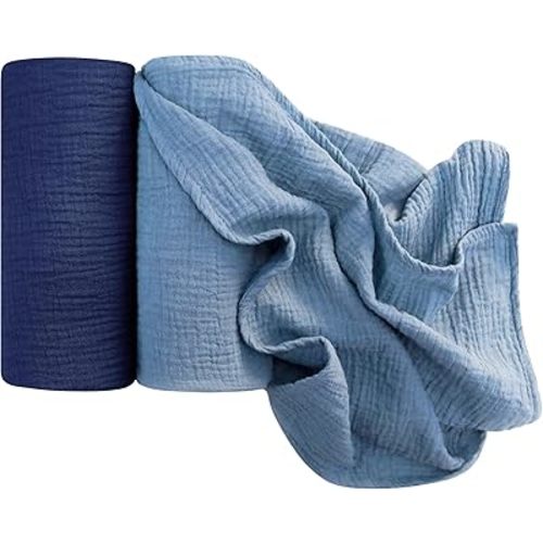 2Pack Muslin Swaddle Blankets 41" x 37" – Ultra-Soft 100% Cotton Breathable Receiving Blankets for Newborns, Boys & Girls, Multipurpose Wrap, Nursing Cover, Play Mat (Blue)