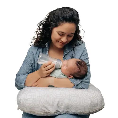 Boppy Nursing Pillow - Ergonomic Bottle & Breastfeeding Pillow with High, Firm, Large Area, Water-Repellent Cushion with Washable Cover; Baby Safety Alliance Verified - Cream Retro Squiggles