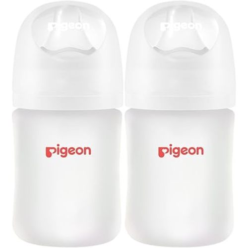 Pigeon Silicone Coating (Glass Inside/Silicone Outside) Baby Bottle, Wide Neck, Streamlined Body, Natural Feel, Easy to Clean, Heat-Resistant, 5 Oz (Pack of 2), Includes 2 pcs SS Nipples (0m+)