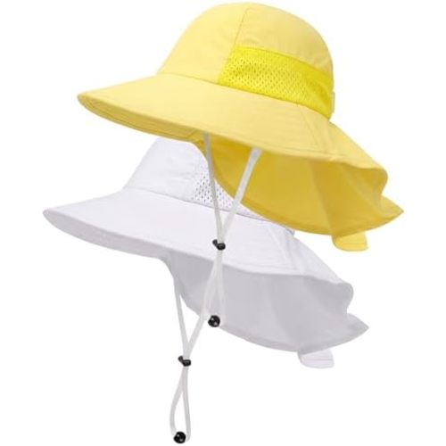 Toddler Baby Sun Hat Kids Summer Beach Essentials Adjustable Beach Hats with Bucket Wide Brim for Boys Girls Age 0-14 Years