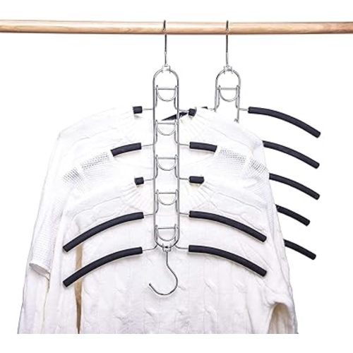 Nature Smile 4 Pack 5 in 1 Anti Slip Clothes Hangers,Space Saver Magic Metal Hangers,Multi Layers Wardrobe Clothes Rack,Heavy Duty Metal Blouse Hanger Closet Storage Organizer