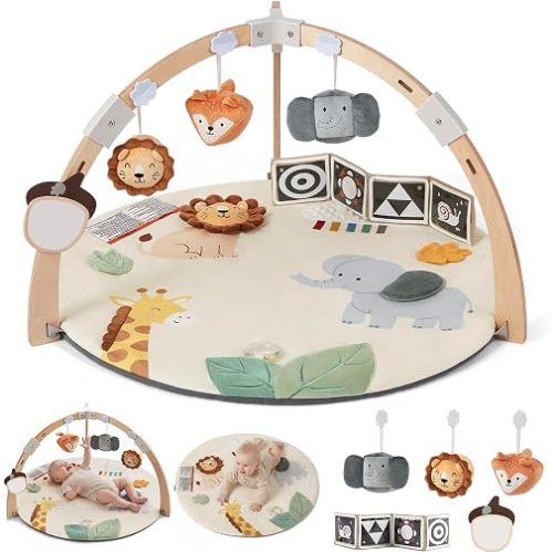 Blissful Diary Baby Play Gym Activity Mat, Wooden Tummy Time Mat Playmat