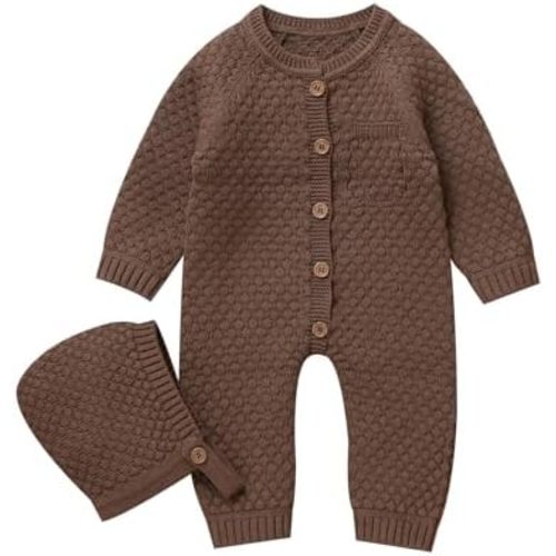mimixiong Cotton Baby Romper Newborn Baby Knitted Clothes Longsleeve Sweater Outfit for Boy and Girls with Warm Hat Set