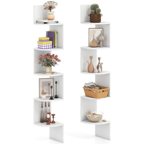 Costway 2 PCS Floating Bookshelf with Safe Round Edge Space-Saving Plant Display Shelf White