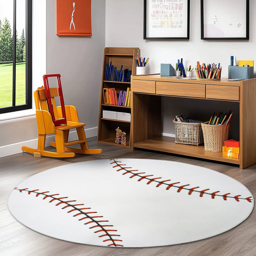 Mercer41 Round Children's Area Rug,Baseball Pattern, Faux Cashmere Non-Slip Carpet, Suitable for Living Room, Bedroom, Children's Room, Home Decor & Reviews | Wayfair