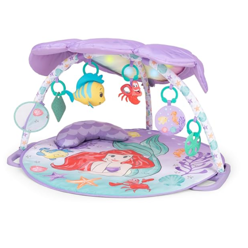 Bright Starts Disney Baby The Little Mermaid Twinkle Trove Light-Up Musical Baby Activity Gym with Tummy Time Pillow, Newborn+