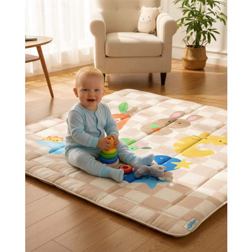 Tiny Marvels Baby Play Mat for Floor, Super Soft, Non-Slip, Fits 50x50 Playpen,Age_Group 0-5 Years (Sand Checks)