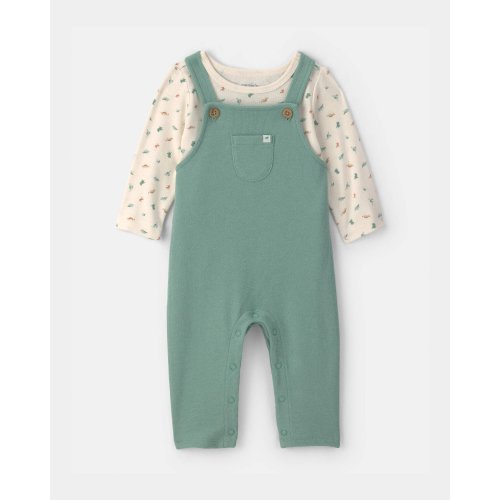 Baby 2-Piece Dinosaur Overall Set - Green/Cream