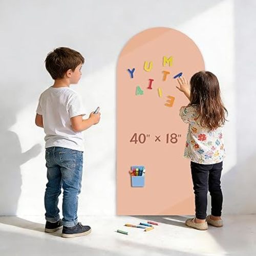Magnetic Wall Decal 40 x 18In Arch Magnetic Chalkboard for Wall, Magnet Wall Drawing Learning for Playroom, School, Home (Light Pink