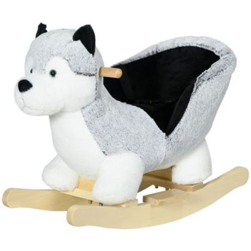 Toddler Rocking Chair Husky-Themed Rocking Animal with Wooden Base, Seat Belt for Kids 18-36 Months
