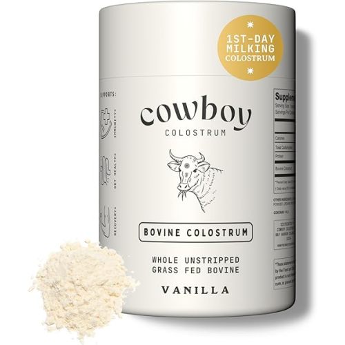 Cowboy Colostrum Powder - Bovine Colostrum Powder for Women & Men - First Day Milking Whole Colostrum - Grass Fed Colostrum Supplement for Gut Health, Immunity, Skin & Hair (Vanilla 40 Servings)