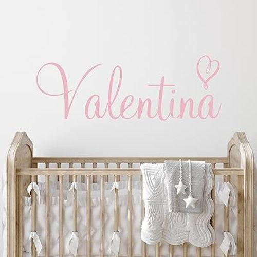 Custom Name & Heart Wall Decal- Baby Boy Girl Unisex - Nursery Decal for Home Bedroom Children - Wall Sticker (397) (35" Wide x 13" high)