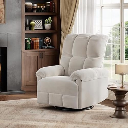 IDEALHOUSE Manual Recliner Chair, 360° Swivel Rocker Glider Recliner with Padded Armrests, Modern Chenille Upholstered Reclining Chair for Living Room Bedroom and Nursery (Beige)