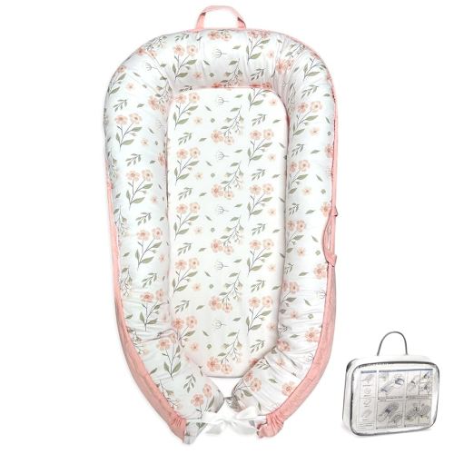 Portable Baby Lounger for Supervised Play and Rest, Soft Breathable Infant Mat for Tummy Time, Home, Travel, Baby Gifts- Floral