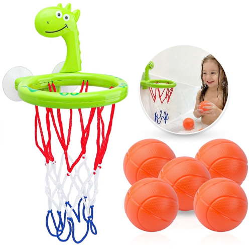 LieGorJi Bathtub Dino Basketball Hoop with 5 No Hole Balls, Toddler Bath Toys for Boys & Girls, Ideal Birthday Gifts for 1-3 3-5 5-8 Year Old