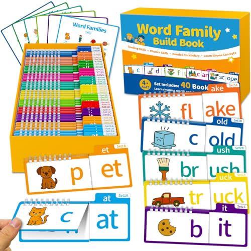 Phonics Flash Cards & Word Family Build Book Fun Kids Flip Books | Read & Rhyme Flip Books, Learn to Read for Kids, Engaging Educational Tools for Kindergarten, Fun Sight Word Phonics Games