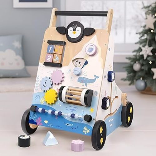 PairPear Wooden Baby Walker, 9 in 1 Montessori Push Walker Baby Push Toys with Activity Center for Boys Girls Learning to Walk, Sit-to-Stand, for 1 Year Old and Up