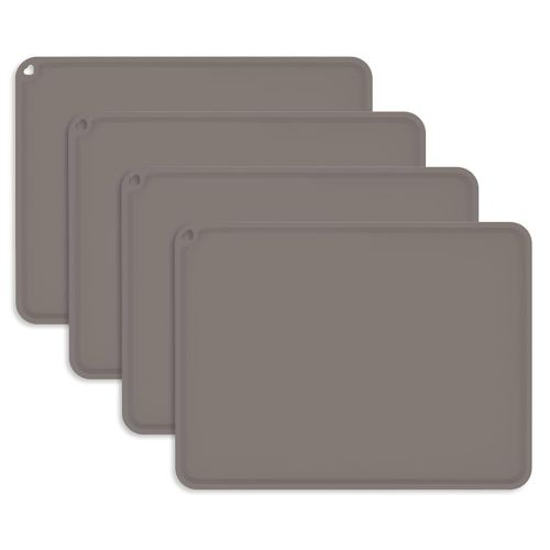 Kids Silicone Placemat, KVK Baby Placemats for Kids Toddler Children Reusable Non-Slip Table Mats Baby Food Mats for Restaurant, 4 Pack, Gray