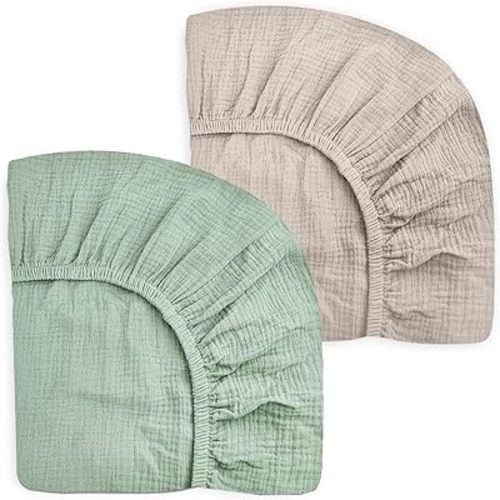 Crib Sheets for Baby Boy Girl 2 Pack, Fitted Crib Mattress Sheet 28" x 52", Muslin Toddler Bedding with Neutral Style, Nursery Bedding Essentials (Beige & Sage)