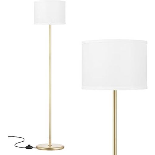 Ambimall Floor Lamp for Living Room, Modern Gold Floor Lamp with Shade, Tall Lamps for Living Room, Bedroom, Office, Dining Room(White Lampshade Without Bulb)