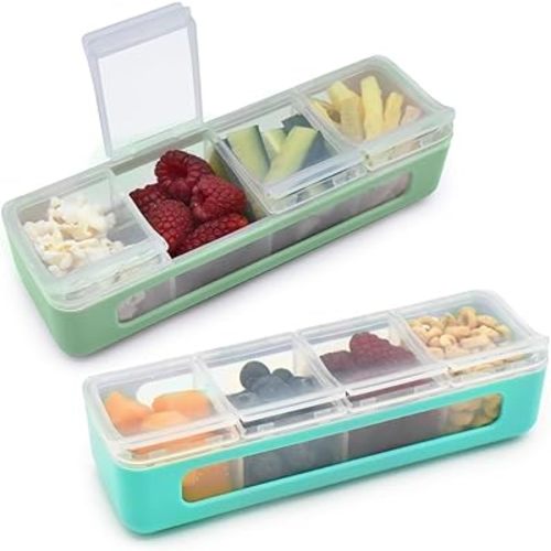 melii Snackle Box | 4 Compartment Divided Snack Container with Individual Lids, Kids Lunch & Travel Food Storage Organizer, BPA-Free, 2-Pack (Pink + Purple)