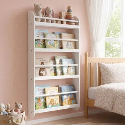 4-Tier Narrow Wall-Mounted Bookshelf Organizer for Toys and Books