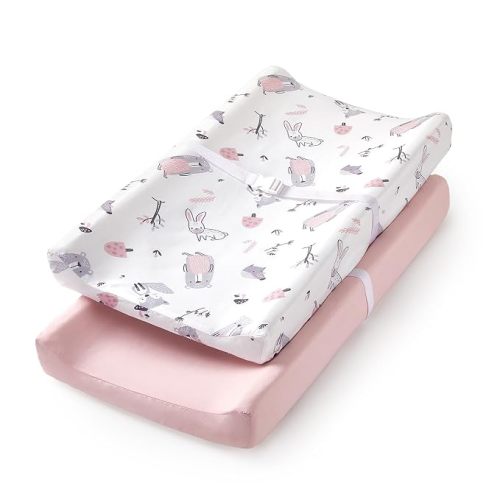 Changing Pad Cover Girl Set in Soft Jersey Material - Fits 32"/34''x16 Contoured Pad for Babies, Brilliant Little Flowers and Purple