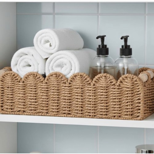 CubesLand - Scalloped Storage Basket W/Handle for Home Decor Organizer Neutral