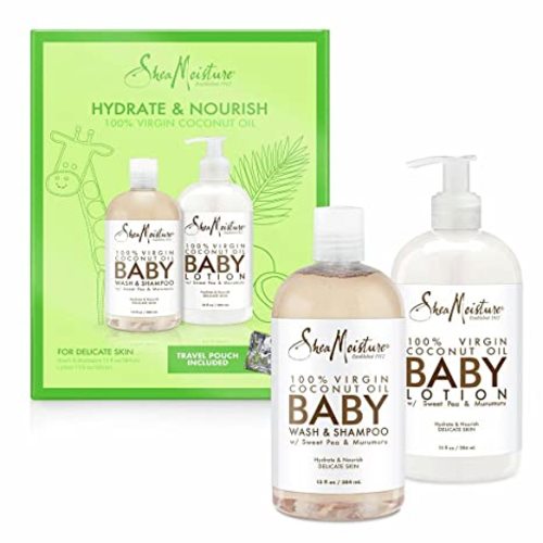 SheaMoisture Baby Gift Set Perfect For New Moms 100% Virgin Coconut Oil Sulfate-Free Wash & Shampoo + Lotion
