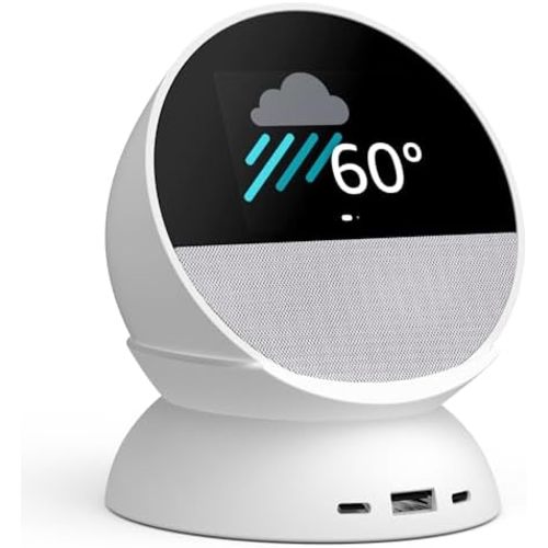 Echo Spot Bundle: Includes Echo Spot (2024 Release) | Glacier White & Made for Amazon Stand with USB-C and USB-A Charging Ports | Glacier White