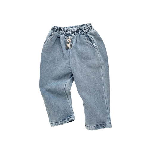 MeetoTime Infant Boys Girls Cotton Jeans 0-1 Years Solid Color Elastic Waist Long Denim Pants Baby Clothes