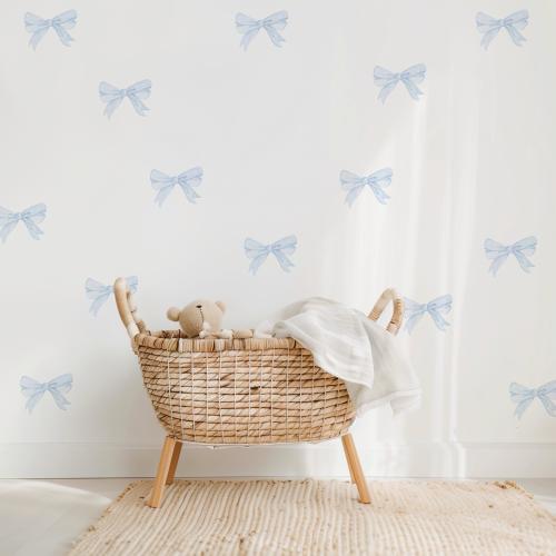 Blue Bow Wall Decals, Coquette Boys Nursery Decor, Removable Peel and Stick Vinyl Stickers, Soft Aesthetic Bedroom Set, Preppy Wall Art