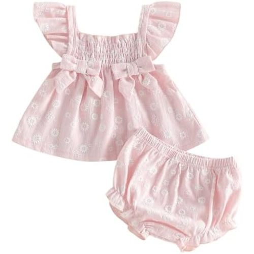 Mubineo Baby Girl Summer Clothes Cute Ruffle Tops Dress Shorts Outfits Set Infant Toddler Shrit Bloomers Princess Outfit