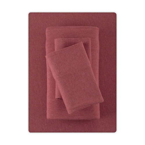 Mainstays Cotton-Rich Extra Soft Jersey Bed Sheet Set, King, Red Sedona, 4 Pieces