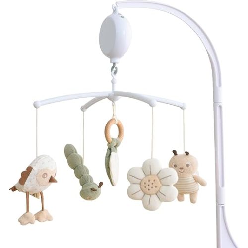 Crib Mobile 35 Lullaby Music, Cotton Baby Mobiles for Cribs & Pack N Play, Easy to Install, Stuffed Animals Hanging Toys Newborn Boys & Girls, Caterpillar