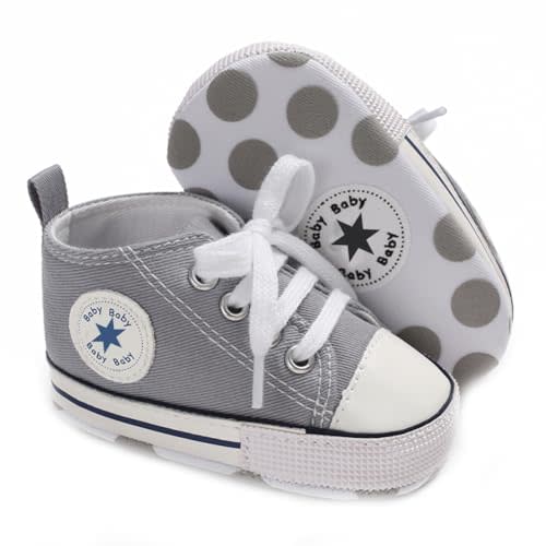 xioqen Unisex Baby Boys Girls Shoes, Newborn Infant Non-Slip Canvas Denim High Top Sneakers, Toddler First Walkers Shoes