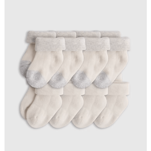 Organic Cotton Fold Over Socks 8-Pack - Baby in White/Grey