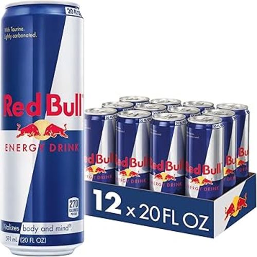 Red Bull Energy Drink with 189mg Caffeine plus Taurine & B Vitamins, 20 Fl Oz, Pack of 12 Cans