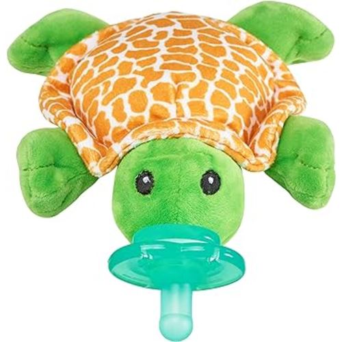 Nookums Paci-Plushies Shakies - Pacifier Holder with Built in Rattle (2 in 1)- Adapts to Name Brand Pacifiers, Suitable for All Ages, Plush Toy Includes Detachable Pacifier (Turtle)
