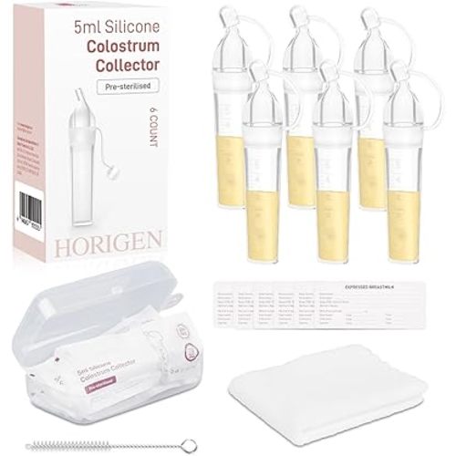 Colostrum Collector Reusable Breast Milk Collector, Heat & Freezer Resistant,BPA-Free,Portable Colostrum Container with Storage Case,Multi-Use Collector 5ml/6pcs