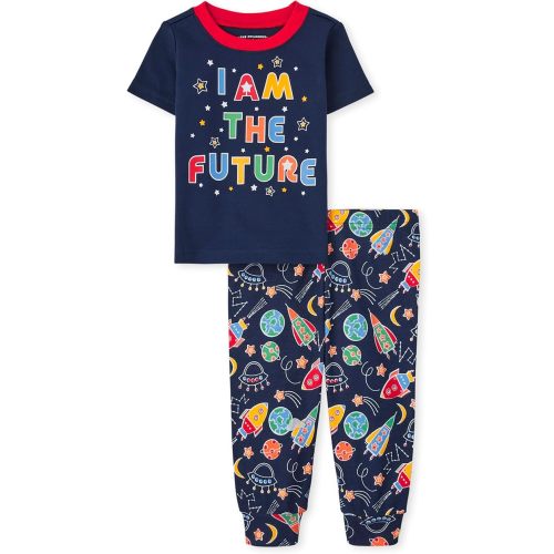 The Children's Place Baby Boys' Snug Fit 100% Cotton Short Sleeve Top and Pants 2 Piece Pajama Set